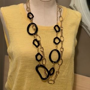 Black And Gold Toned Oblique Shapes Necklace